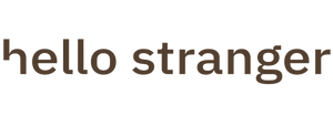 Text 'hello stranger' in brown on a white background